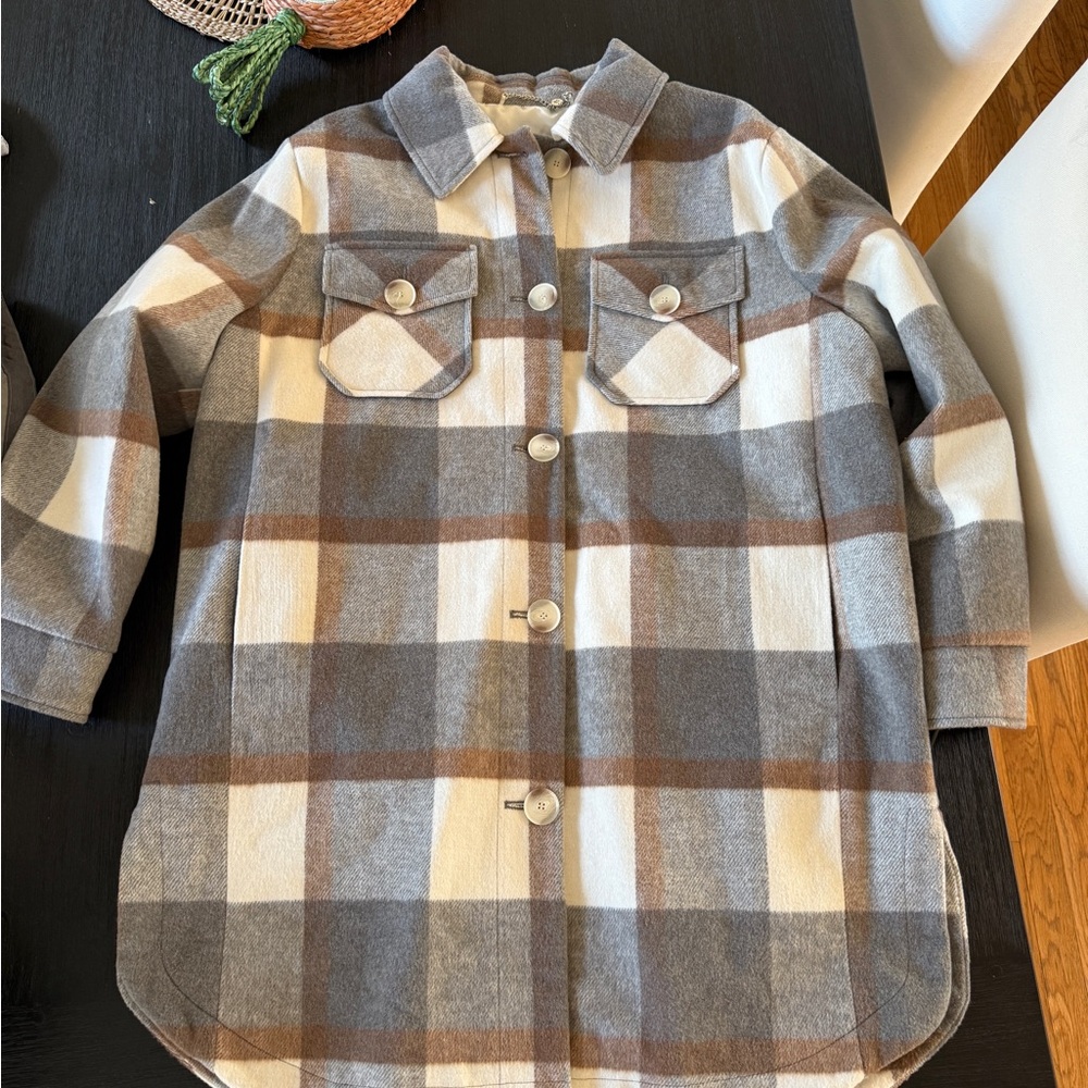 Plaid Pea coat - Gray and Brown